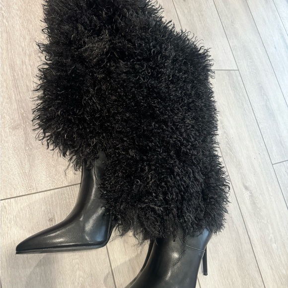 Liliana Black Fur Heeled Boots - Picture 4 of 6